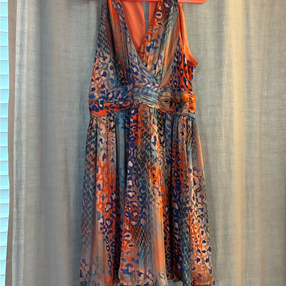 Boston Proper Vibrant Orange and Blue Backless Dress